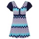 Cosy Wave Printing Ruffle Wireless Short Sleeves Swimdress With Boyshort