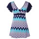 Cosy Wave Printing Ruffle Wireless Short Sleeves Swimdress With Boyshort