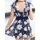 Floral Blooming Printing Double Deep V Back Sleeveless Breathable One Piece Swimwear