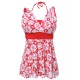 Floral Blooming Printing Double Deep V Back Sleeveless Breathable One Piece Swimwear