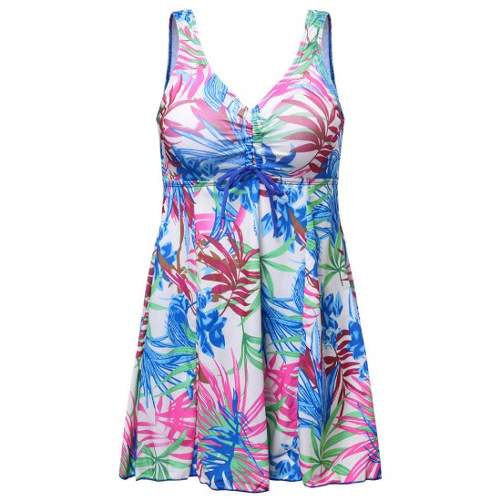Women Cosy Deep V Backless Floral Printed Wire Free Stretchy Swimdress