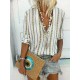 Bohemian Stripe V-ringa långärmad dam Casual Blouse Bohemian Stripe V-ringa långärmad dam Casual Blouse