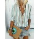 Bohemian Stripe V-ringa långärmad dam Casual Blouse Bohemian Stripe V-ringa långärmad dam Casual Blouse