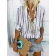 Bohemian Stripe V-ringa långärmad dam Casual Blouse Bohemian Stripe V-ringa långärmad dam Casual Blouse