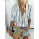 Bohemian Stripe V-ringa långärmad dam Casual Blouse Bohemian Stripe V-ringa långärmad dam Casual Blouse