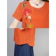 Casual Loose Embroidered O-Neck Short Sleeve Blouse for Women