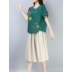 Casual Loose Embroidered O-Neck Short Sleeve Blouse for Women