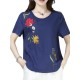 Casual Loose Embroidered O-Neck Short Sleeve Blouse for Women