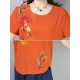 Casual Loose Embroidered O-Neck Short Sleeve Blouse for Women Casual Loose Embroidered O-Neck Short Sleeve Blouse for Women