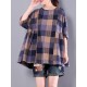 Casual Loose Plaid Long Sleeve Women Pleated Blouse