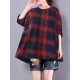 Casual Loose Plaid Long Sleeve Women Pleated Blouse