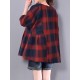 Casual Loose Plaid Long Sleeve Women Pleated Blouse