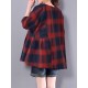 Casual Loose Plaid Long Sleeve Women Pleated Blouse