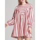 Casual Loose Women Boho Puff Sleeve Striped Print A-Line Mini Dress with Pocket Casual Loose Women Boho Puff Sleeve Striped Print A-Line Mini Dress with Pocket