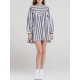 Casual Loose Women Boho Puff Sleeve Striped Print A-Line Mini Dress with Pocket Casual Loose Women Boho Puff Sleeve Striped Print A-Line Mini Dress with Pocket