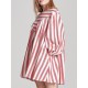 Casual Loose Women Boho Puff Sleeve Striped Print A-Line Mini Dress with Pocket