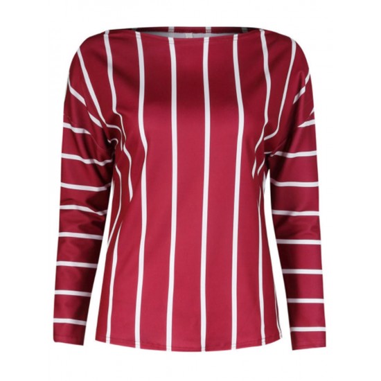Casual Loose Women Striped 3/4 Sleeve Crew Neck Blouse