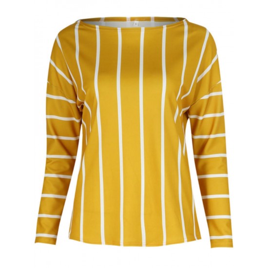 Casual Loose Women Striped 3/4 Sleeve Crew Neck Blouse Casual Loose Women Striped 3/4 Sleeve Crew Neck Blouse
