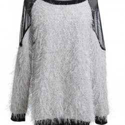 Casual Sheer Mesh Back See Through Long Sleeve Blouse Plus Size