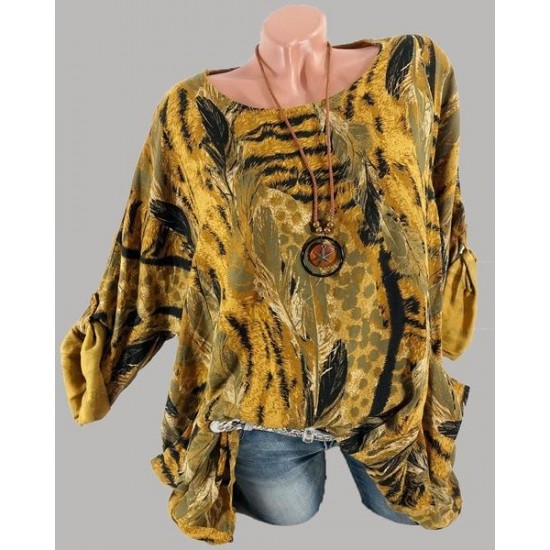 Casual Women Art Print 3/4 Sleeve Blouse