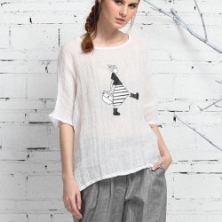 Casual Women Cartoon Print O-neck Half Sleeve Blouse