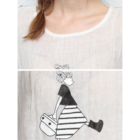 Casual Women Cartoon Print O-neck Half Sleeve Blouse