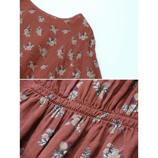 Casual Women Cotton Linen Floral Print High Low Hem Long Sleeve Blouse Casual Women Cotton Linen Floral Print High Low Hem Long Sleeve Blouse