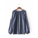 Casual Women Cotton Loose Long Sleeve O-Neck Blouse