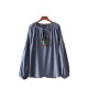 Casual Women Cotton Loose Long Sleeve O-Neck Blouse