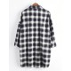 Casual Women Cotton Plaid Irregular Hem Long Sleeve Button Blouse with Pockets