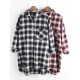 Casual Women Cotton Plaid Irregular Hem Long Sleeve Button Blouse with Pockets Casual Women Cotton Plaid Irregular Hem Long Sleeve Button Blouse with Pockets