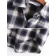 Casual Women Cotton Plaid Irregular Hem Long Sleeve Button Blouse with Pockets