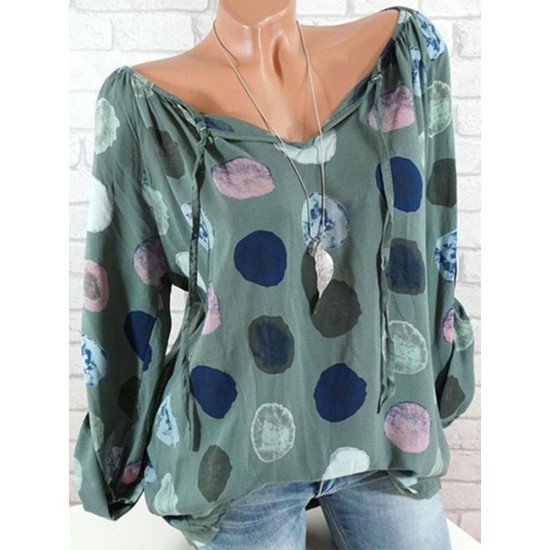 Casual Women Dots Printed Adjustable Long Sleeve Blouse