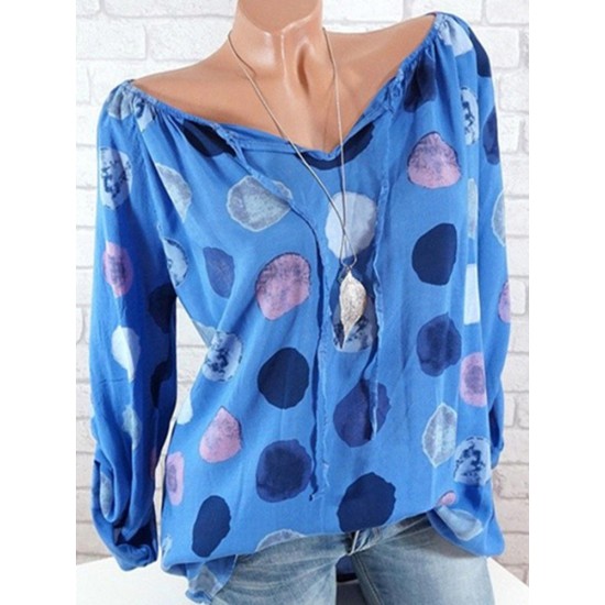 Casual Women Dots Printed Adjustable Long Sleeve Blouse