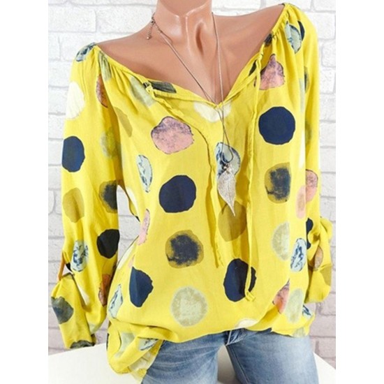 Casual Women Dots Printed Adjustable Long Sleeve Blouse