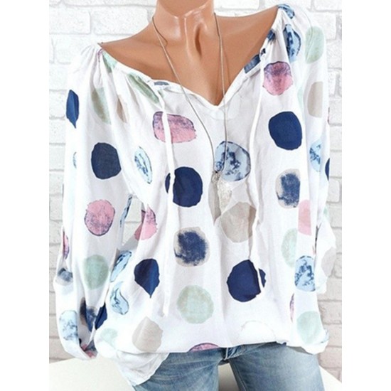 Casual Women Dots Printed Adjustable Long Sleeve Blouse