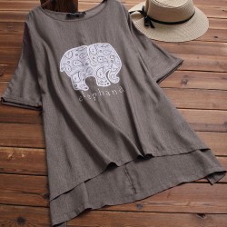 Casual Women Elephant Latter Print Irregular Short Sleeve Blouse
