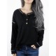 Autumn Winter Long Sleeve Patchwork Buttons Loose Casual T-shirts