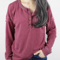 Autumn Winter Long Sleeve Patchwork Buttons Loose Casual T-shirts