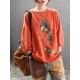 Casual Women Carton Print Loose Crew Neck T-Shirts