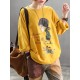 Casual Women Carton Print Loose Crew Neck T-Shirts