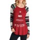 Casual Women Christmas Letter Print Striped Patchwork T-Shirts