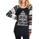 Casual Women Christmas Letter Print Striped Patchwork T-Shirts