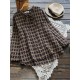 Casual Women Cotton Linen Pleated Plaid Button Irregular Hem Blouse