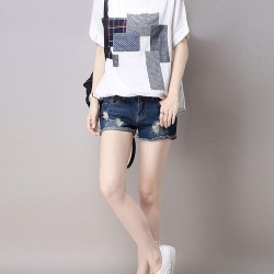 Casual Women Cotton Linen Short Sleeve O-Neck Tops