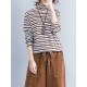 Casual Women Long Sleeve Striped Turtleneck Cotton T-shirt