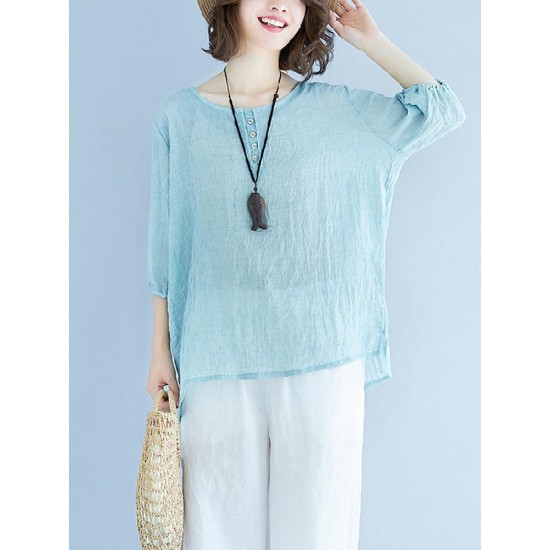 Casual Women Loose Half Sleeve Irregular Hem Shirts