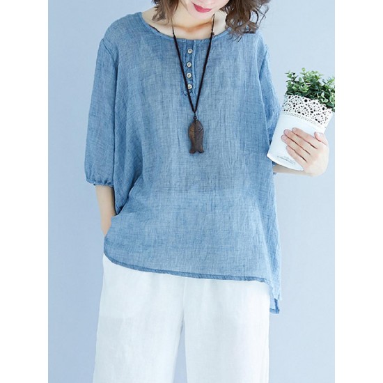 Casual Women Loose Half Sleeve Irregular Hem Shirts