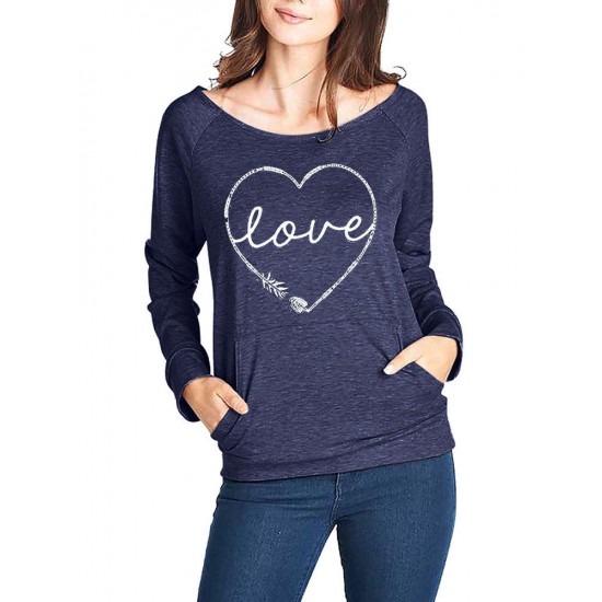 Casual Women Loose Print Long Sleeve Pocket T-Shirts