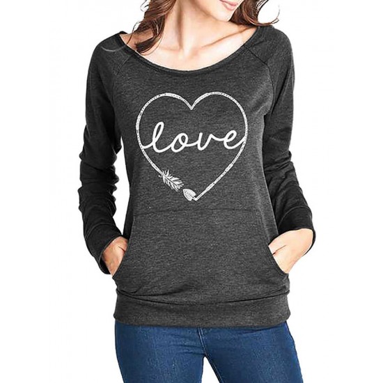 Casual Women Loose Print Long Sleeve Pocket T-Shirts